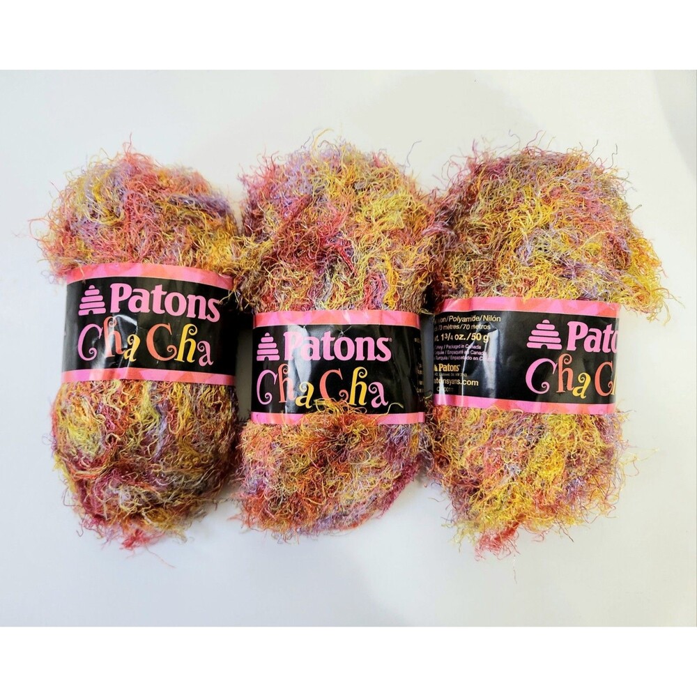 New PATONS Cha Cha "SALSA" Yarn Lot Of 3 Skeins Bulky Eyelash / Multicolor